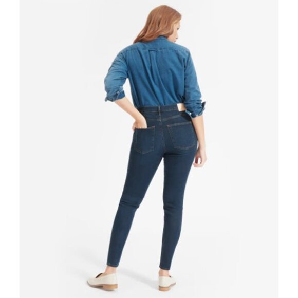 NWT Everlane The Authentic Stretch Mid Rise Skinny Jean Dark Blue Wash‎ 24 Tall - Picture 2 of 10